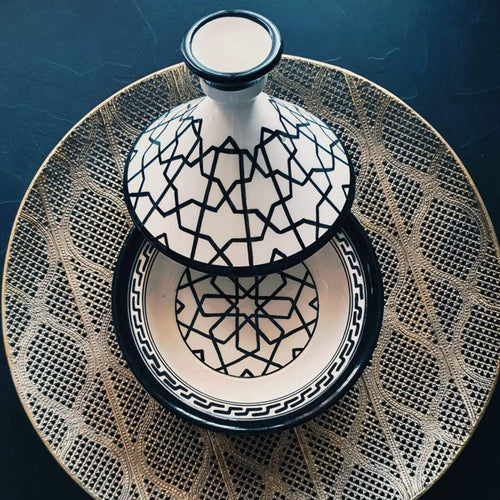 MyTindy Small Black and White Tajine With Mosaic Patterns III