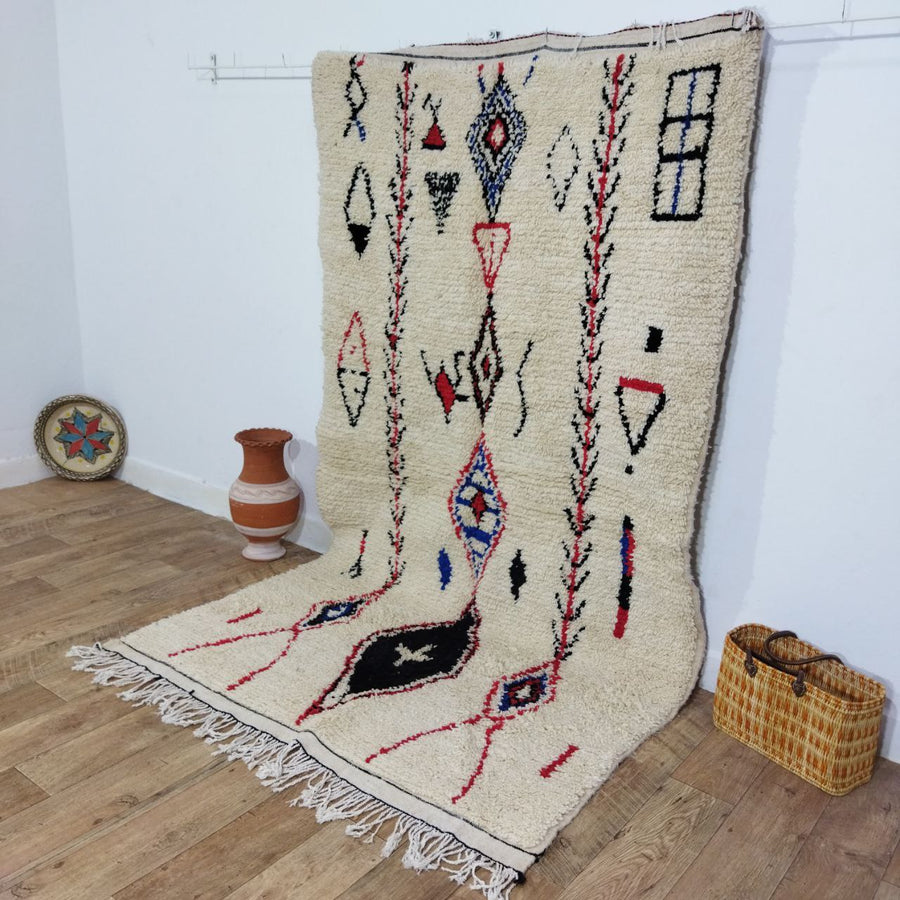 MyTindy Vintage Moroccan Rug - Azilal Colorful Rug 4x8ft - Soft Wool Rug