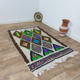 MyTindy Stunning Brown Moroccan Rug - Unique Multicolor Wool Carpet - Colorful Green Area Rug 3x5ft, view 2