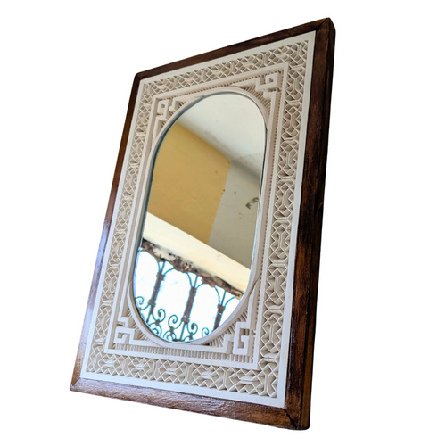 MyTindy Framed Hand Carved Plaster Wall Mirror, Authentic white Finish
