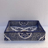 MyTindy Hand-Painted Moroccan Ceramic Bathroom Sink – Square Blue & White Traditional Washbasin, view 3