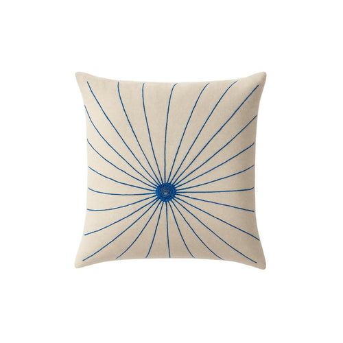 MyTindy Handcrafted Natural Fiber Pillow – Geometric Sunburst Embroidery – Duo-Tone Blue & Beige