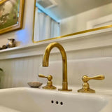 MyTindy Lever Handles Brass Three Holes Faucet For Bathroom Vanities, view 2