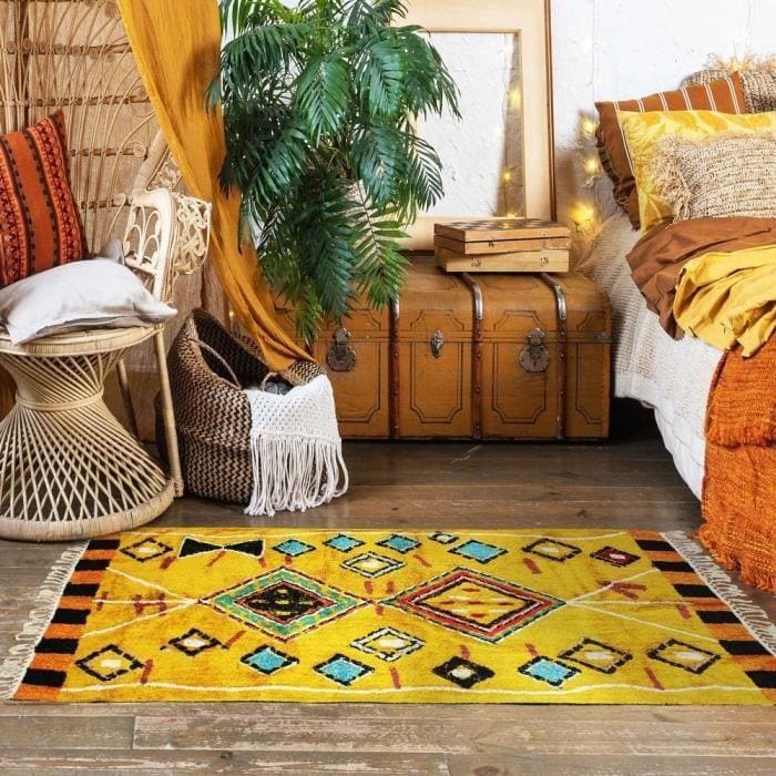 MyTindy Tapis Berbere jaune folklorique 80x180 cm