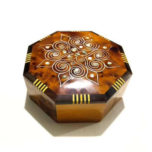 MyTindy Thuja Small Wooden Jewelry Box With Ornaments Natural