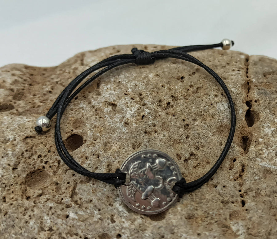 MyTindy Tiznit - Silver Coin Bracelet with Black Cord