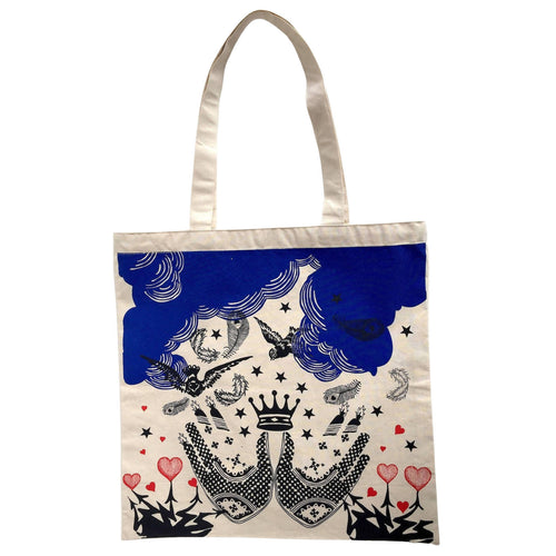 MyTindy Tote Bag RED HEARTS HENNA TATTOO