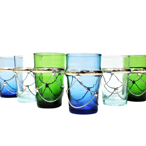 MyTindy Traditional Moroccan Tea Glasses With Metal Holders﻿, Set Of 6