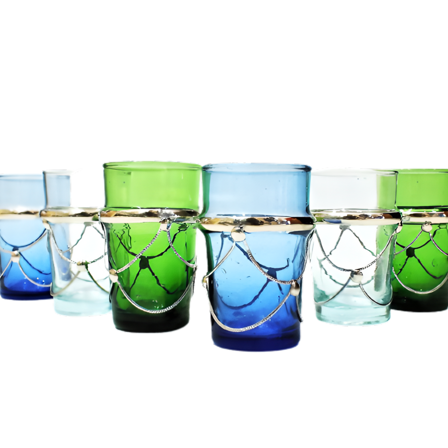 MyTindy Traditional Moroccan Tea Glasses With Metal Holders, Set Of 6