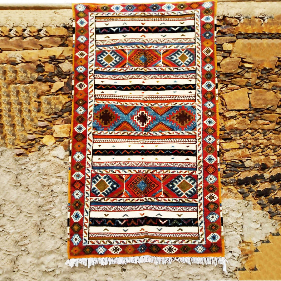 MyTindy Tribal Blue and Red Moroccan Rug