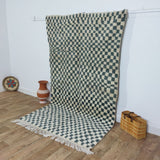 MyTindy Turquoise Handmade Rug, White & Turquoise Checkered Rug - Berber style wool rug from Morocco - Modern rug, view 2