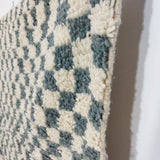 MyTindy Turquoise Handmade Rug, White & Turquoise Checkered Rug - Berber style wool rug from Morocco - Modern rug, view 3