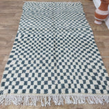 MyTindy Turquoise Handmade Rug, White & Turquoise Checkered Rug - Berber style wool rug from Morocco - Modern rug, view 4