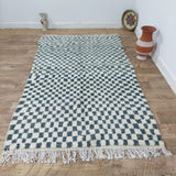 MyTindy Turquoise Handmade Rug, White & Turquoise Checkered Rug - Berber style wool rug from Morocco - Modern rug, view 5