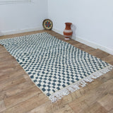 MyTindy Turquoise Handmade Rug, White & Turquoise Checkered Rug - Berber style wool rug from Morocco - Modern rug, view 6
