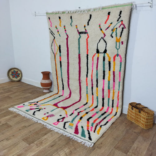 MyTindy Unique Colorful Moroccan Rug 5x9 ft - White & Pink Rug - Multicolor Wool Rug