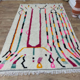 MyTindy Unique Colorful Moroccan Rug 5x9 ft - White & Pink Rug - Multicolor Wool Rug, view 4