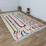 MyTindy Unique Colorful Moroccan Rug 5x9 ft - White & Pink Rug - Multicolor Wool Rug, view 5