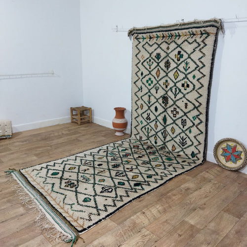 MyTindy Unique Green Moroccan Wool Rug 4x12 Ft - Handmade Style Azilal Rug