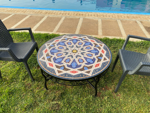 MyTindy Unique Mosaic Table for Outdoor & Indoor mandala design 100% handcrafted, large luxury Round table made from green tiles