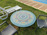 MyTindy Unique Mosaic Table for Outdoor & Indoor unique mandala design 100% handcrafted, large luxury Round table made from green tiles, view 2