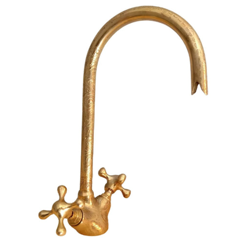 MyTindy Unlacquered Brass Goosneck Faucet with Engraved Finish