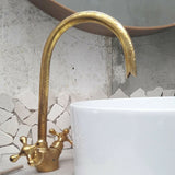 MyTindy Unlacquered Brass Goosneck Faucet with Engraved Finish, view 5