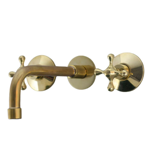 MyTindy Unlacquered Brass Wall Mount Faucet With Classic Handles And No Aerator