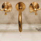 MyTindy Unlacquered Brass Wall Mount Faucet With Classic Handles And No Aerator, view 2