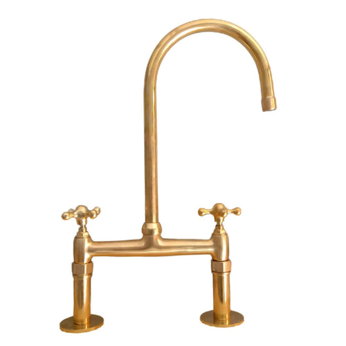 MyTindy Unlacquered Moroccan Brass Bridge Faucet For Bathroom Vanities