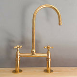 MyTindy Unlacquered Moroccan Brass Bridge Faucet For Bathroom Vanities, view 2