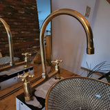 MyTindy Unlacquered Moroccan Brass Bridge Faucet For Bathroom Vanities, view 3