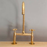 MyTindy Unlacquered Moroccan Brass Bridge Faucet For Bathroom Vanities, view 5