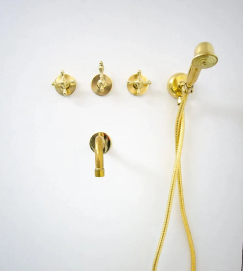 MyTindy Unlacquered Moroccan Brass Wall Mounted Bath Tub Faucet, Bathroom Shower Faucet