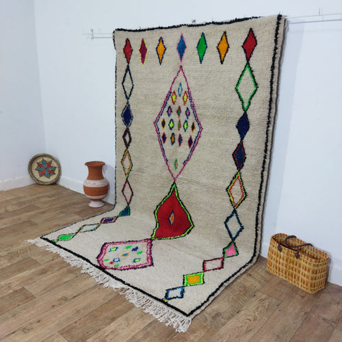 MyTindy Vintage Moroccan Rug - Unique Multicolor Wool Carpet - Colorful Carpet 5x8ft