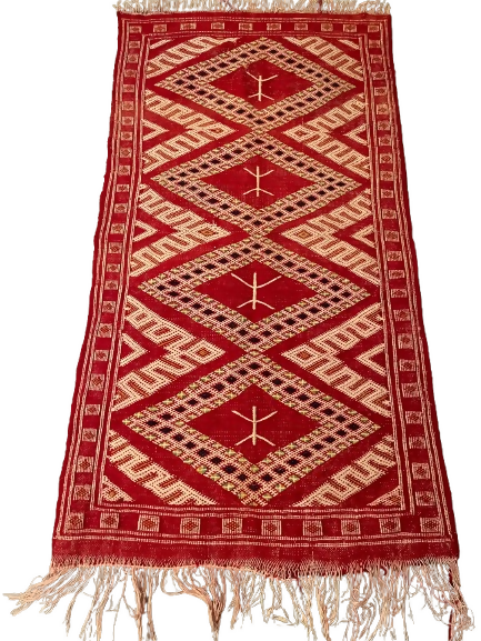 MyTindy Vintage Handmade Moroccan Berber Wool Rug Tribal Atlas Carpet – Red & White – 100% Wool