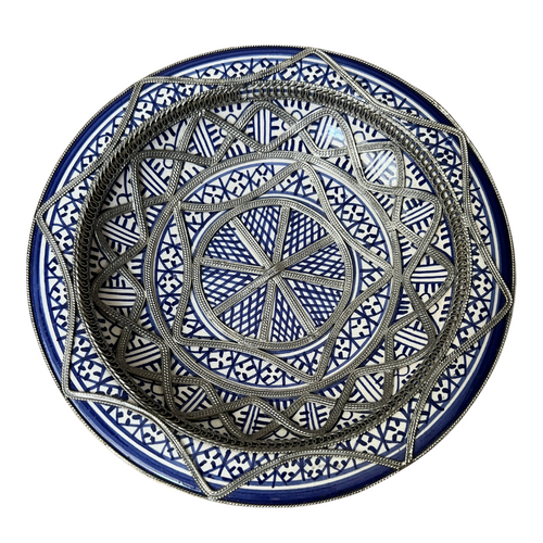 MyTindy Blue Vintage Moroccan Deep Dish with Metal