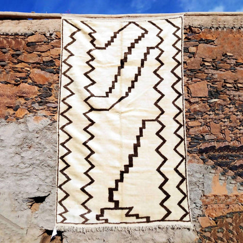 MyTindy White and Brown Lines Beni Ourain Moroccan Rug
