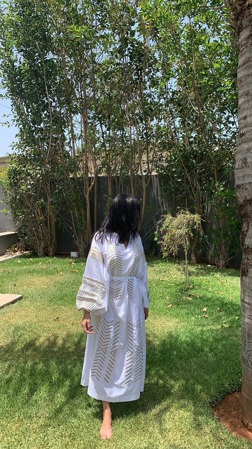 MyTindy White and Gold Dress