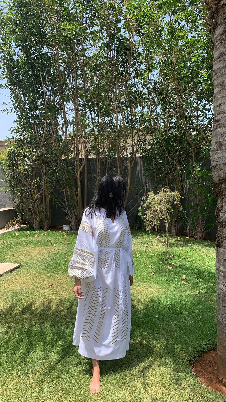 MyTindy White and Gold Dress