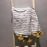 MyTindy White & Black Cotton Blanket, YELLOW POMPOMS, view 2