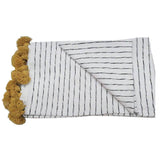 MyTindy White & Black Cotton Blanket, YELLOW POMPOMS, view 5