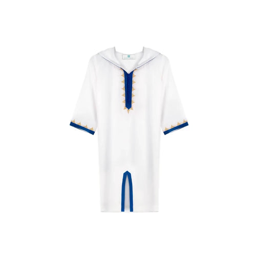 MyTindy White blue Moroccan Djellaba for girls kids