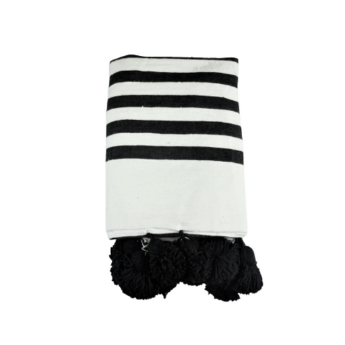 MyTindy White Moroccan Blanket With Large Black Stripes