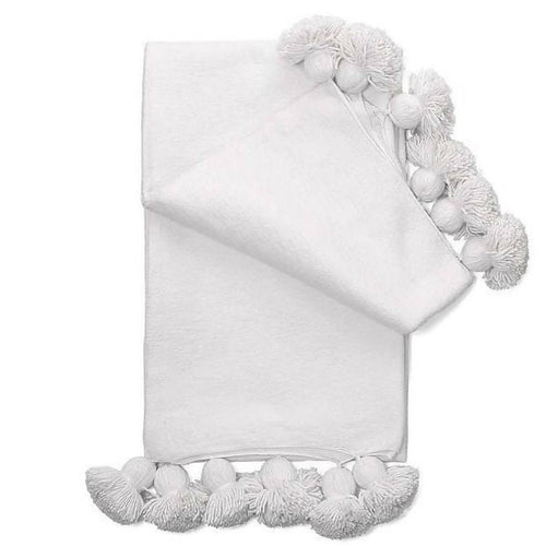 MyTindy White Moroccan Blanket with Pompom