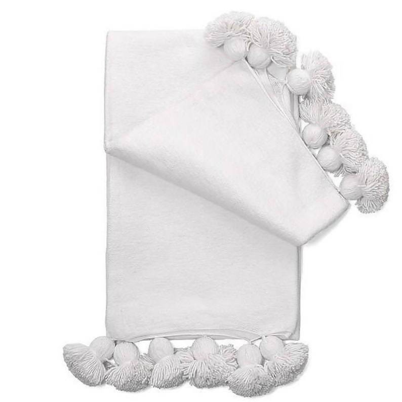 MyTindy White Moroccan Blanket with Pompom