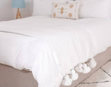 MyTindy White Moroccan Blanket with Pompom, view 3