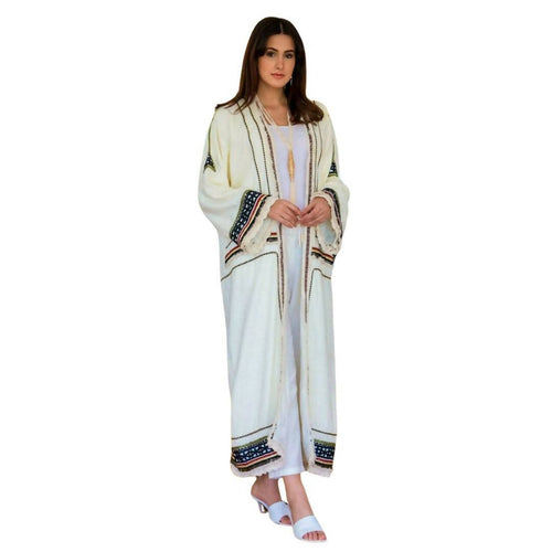 MyTindy White Moroccan Kimono Bouclé Fabric