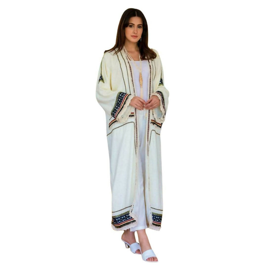 MyTindy White Moroccan Kimono Bouclé Fabric