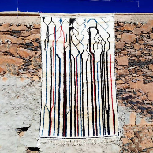 MyTindy White Moroccan Rug with Stripes